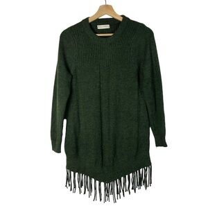 Jon & Anna Pine Green Crewneck Fringe Hem Sweater S